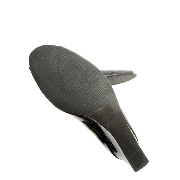 Stuart Weitzman Black Patent Leather Peep Toe Wedge Pumps Size 10.5 M - Picture 12 of 13